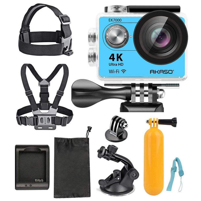 Akaso Ultra HD Waterproof Sports Action Camera (EK7000) and Starter Kit Bundle