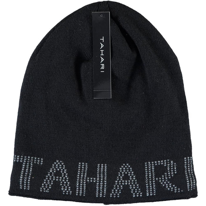 Tahari Knit Winter Beanie Slouchy Skull Ski Hat Lined with Faux Fur (Unisex) (Black)