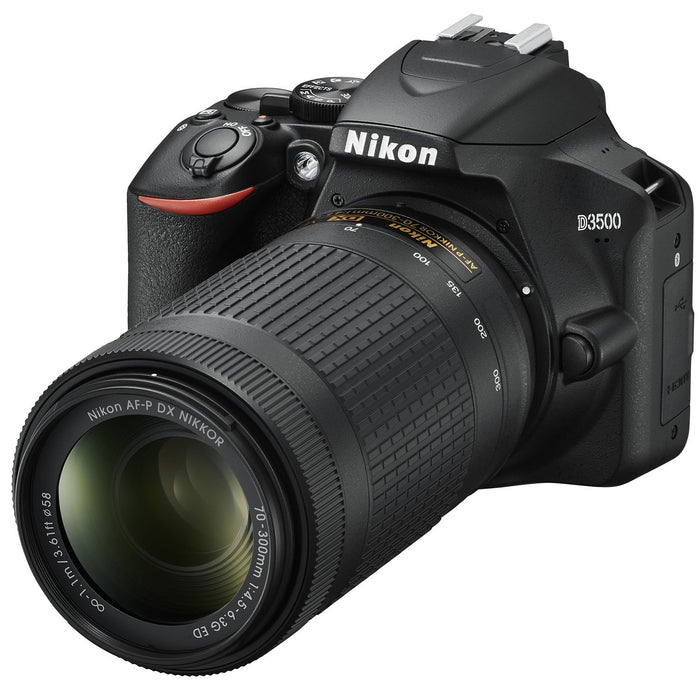 Nikon D3500 DSLR Camera w/ AF-P DX 18-55mm & 70-300mm Zoom Lens 64GB Accessory Bundle