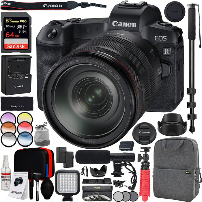 Canon EOS R FF Mirrorless Camera (3075C012) with RF 24-105mm F4 L IS USM Lens Bundle