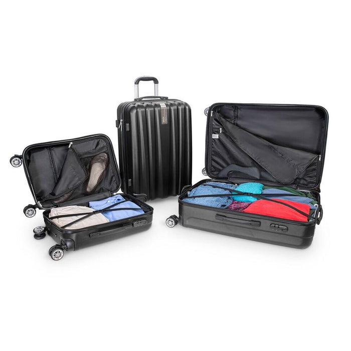 Deco Gear Travel Elite Series - 3 Piece Hardside Spinner Luggage Set (Black)(20",24",28")