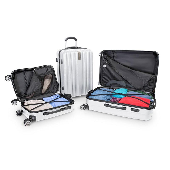 Deco Gear Travel Elite Series - 3 Piece Hardside Spinner Luggage Set (Silver)(20",24",28")
