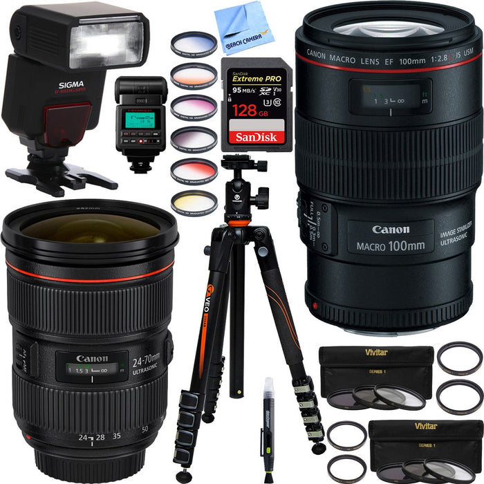 Canon EF 24-70mm f/2.8L II USM & 100mm f/2.8L Macro IS USM Dual L Series Lens Bundle