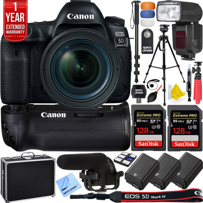 Canon 5D Mark IV EOS DSLR Camera w/EF 24-70mm Lens Pro Memory Triple Battery Bundle