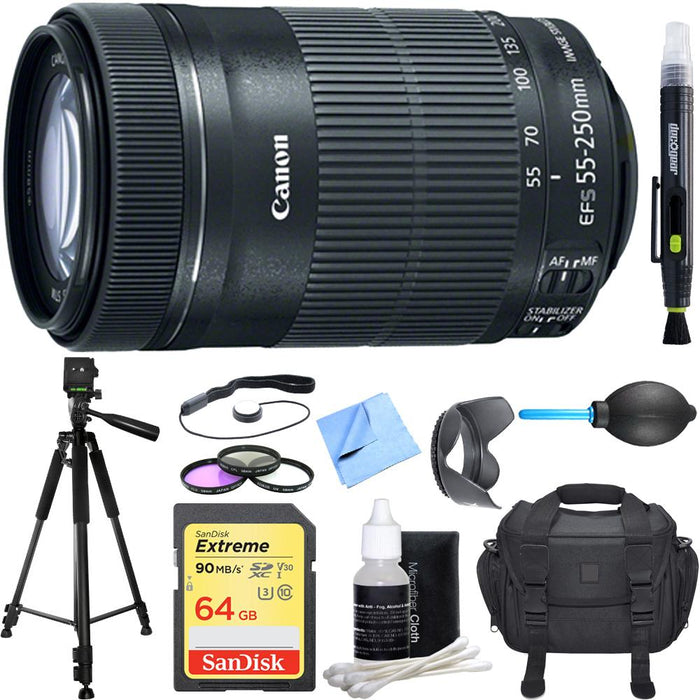 Canon EF-S 55-250mm f/4-5.6 IS STM Lens (8546B002) Deluxe Accessory Bundle