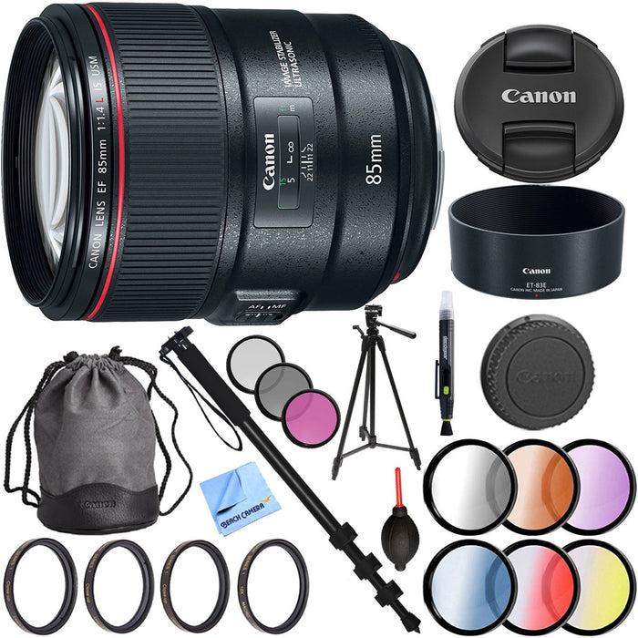 Canon 85mm f/1.4L IS USM Fixed Prime DSLR Camera Lens 77mm Filter and Tripod Bundle