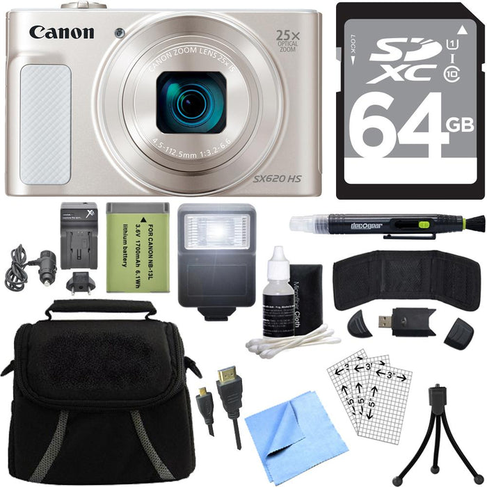 Canon PowerShot SX620 HS 20.2MP Digital Camera Silver w/ 25x Optical Zoom 64GB Bundle