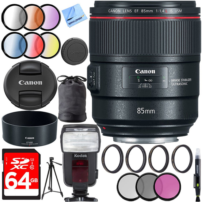 Canon 85mm f/1.4L IS USM Fixed Prime DSLR Camera Lens + 64GB Filters Set Kit