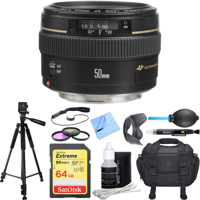 Canon EF 50mm f/1.4 USM Standard + Medium Telephoto Lens Deluxe Accessory Bundle