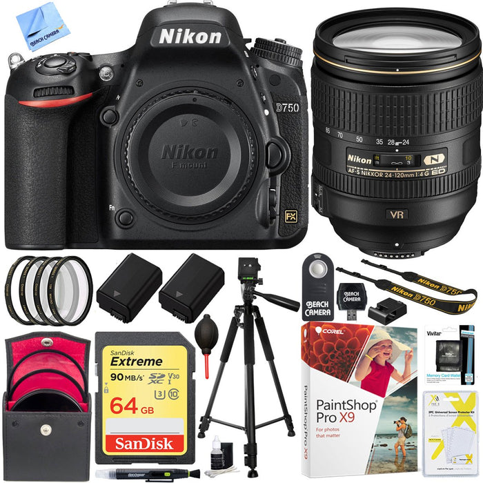 Nikon D750 DSLR 24.3MP Digital Camera w/ AF-S NIKKOR 24-120mm Lens 64GB Bundle