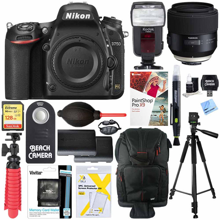 Nikon D750 24.3MP DSLR Camera + Tamron SP 85mm f1.8 Di VC USD Lens Accessory Kit