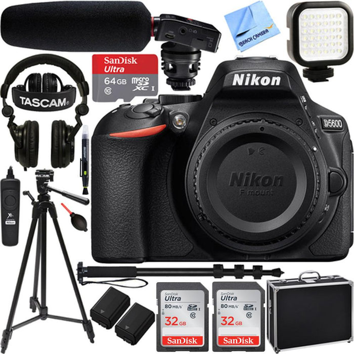 Nikon D5600 24.2 MP DX-Format 1080p DSLR Camera (Body) + Tascam Pro Video Bundle