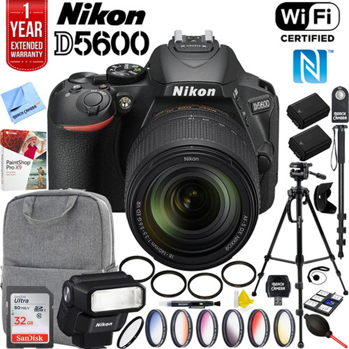 Nikon D5600 DX DSLR Camera 18-140mm VR Lens & SB-300 Speedlight Flash 128GB Pro Bundle