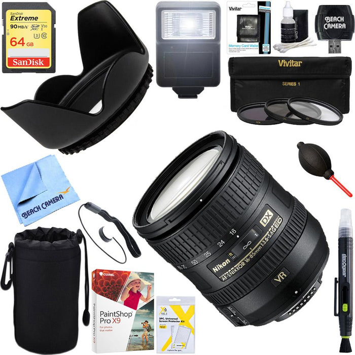 Nikon AF-S DX NIKKOR 16-85mm f/3.5-5.6G ED VR Lens + 64GB Ultimate Kit