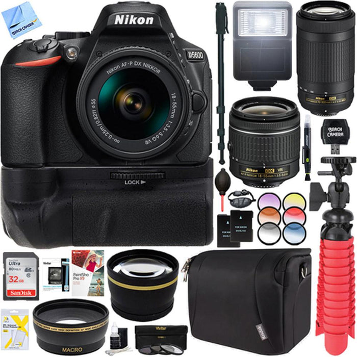 Nikon D5600 24.2MP DSLR Camera + AF-P 18-55mm VR & 70-300mm ED Lens Battery Grip Kit