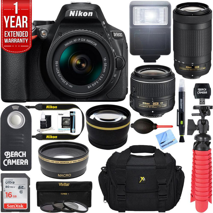 Nikon D5600 DSLR Camera + 18-55mm VR and 70-300mm Lens Bundle (Black) Refurbished