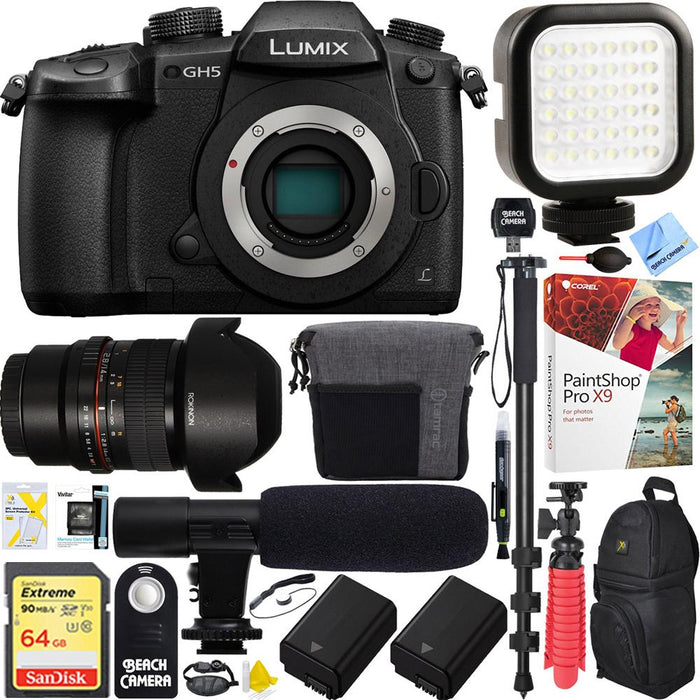 Panasonic LUMIX GH5 4K Mirrorless Digital Camera Body + 14mm f/2.8 Lens Bundle
