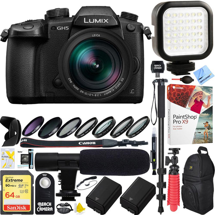 Panasonic LUMIX GH5 Digital Camera 12-60mm Lens+ 64G Dual Battery & Mic Pro Video Bundle
