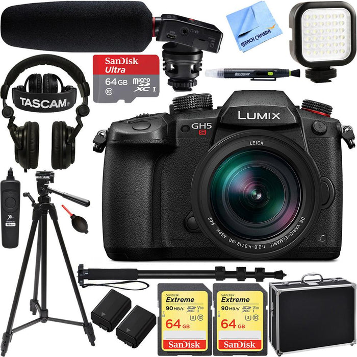 Panasonic LUMIX GH5S 10.2MP C4K Mirrorless ILC Camera Body + Lens+Tascam Pro Video Bundle