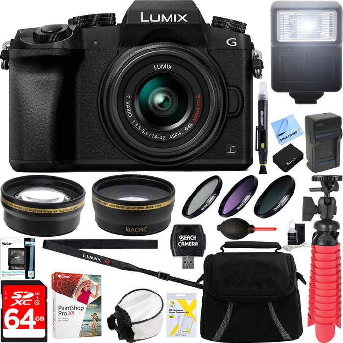 Panasonic LUMIX G7 Interchangeable Lens 4K HD DSLM Camera w/ 14-42mm Lens + 64GB Bundle