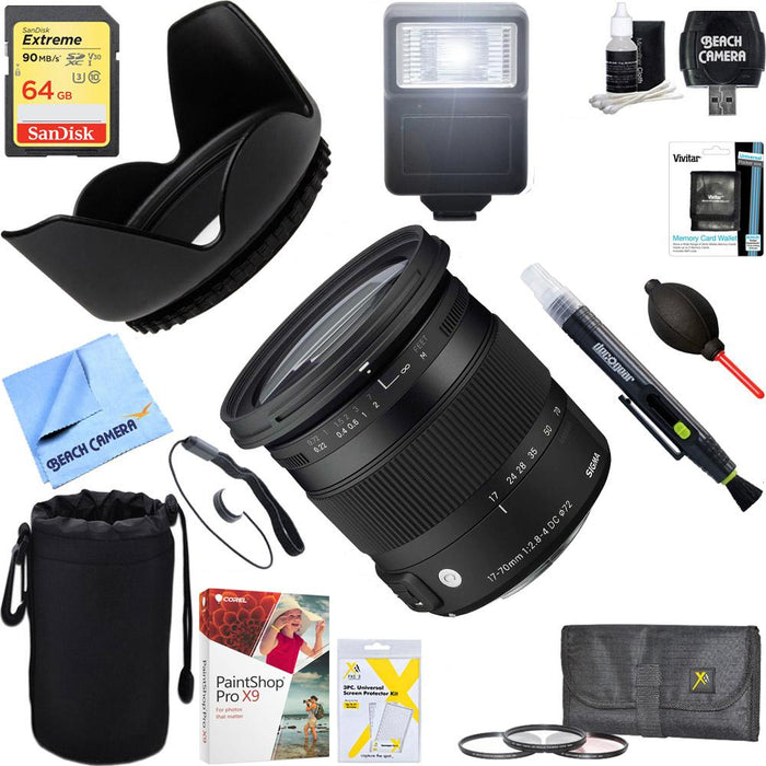 Sigma 17-70mm F2.8-4 Macro Lens for Nikon Mount DSLR Cameras + 64GB Ultimate Kit