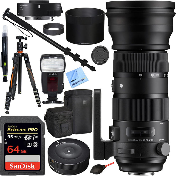 Sigma 150-600mm F5-6.3 Sports and 1.4X Teleconverter Lens for Nikon + 64GB Kit