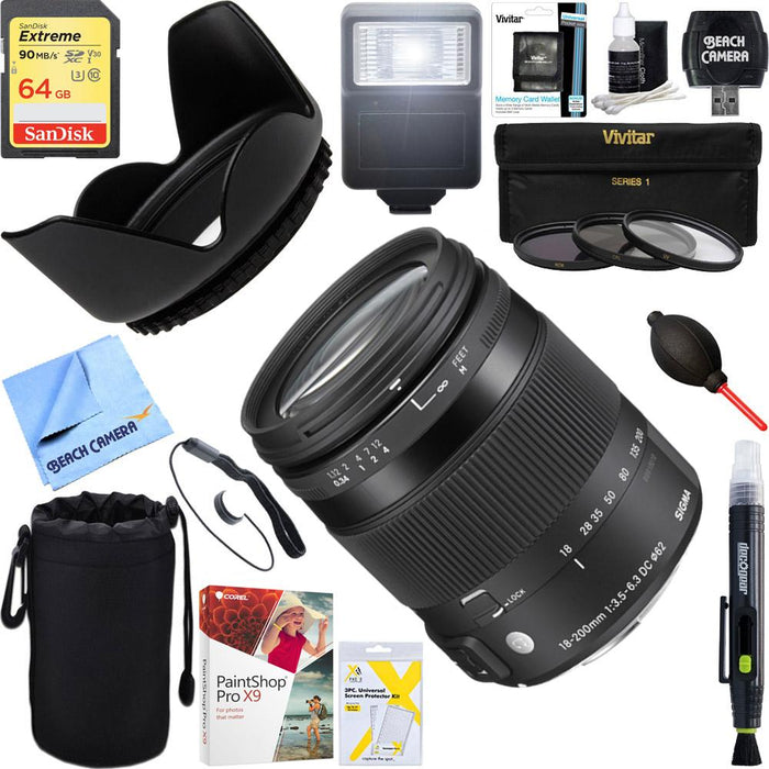 Sigma 18-200mm F3.5-6.3 DC Macro OS HSM Lens for Canon EOS + 64GB Ultimate Kit