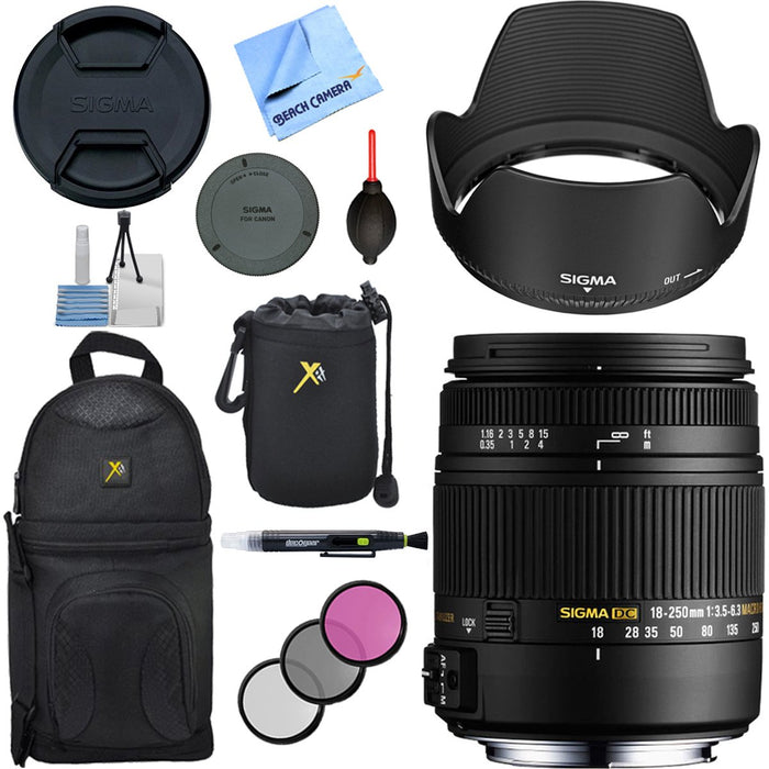 Sigma 18-250mm F3.5-6.3 DC OS HSM Macro Lens for Canon EF Cameras with Accessories Kit