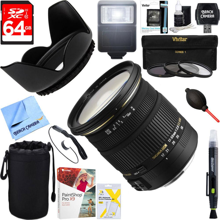 Sigma 17-50mm f/2.8 EX DC OS HSM FLD Zoom Lens For Canon + 64GB Ultimate Kit