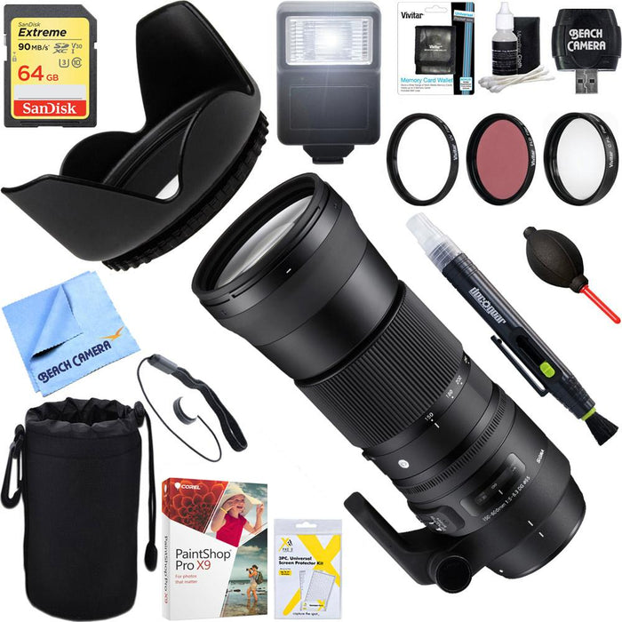 Sigma 150-600mm F5-6.3 DG OS HSM Zoom Lens for Canon Cameras + 64GB Ultimate Kit