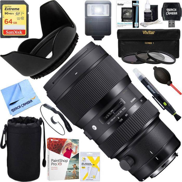 Sigma 50-100mm f/1.8DC HSM ART Lens for Nikon SLR Mount + 64GB Ultimate Kit