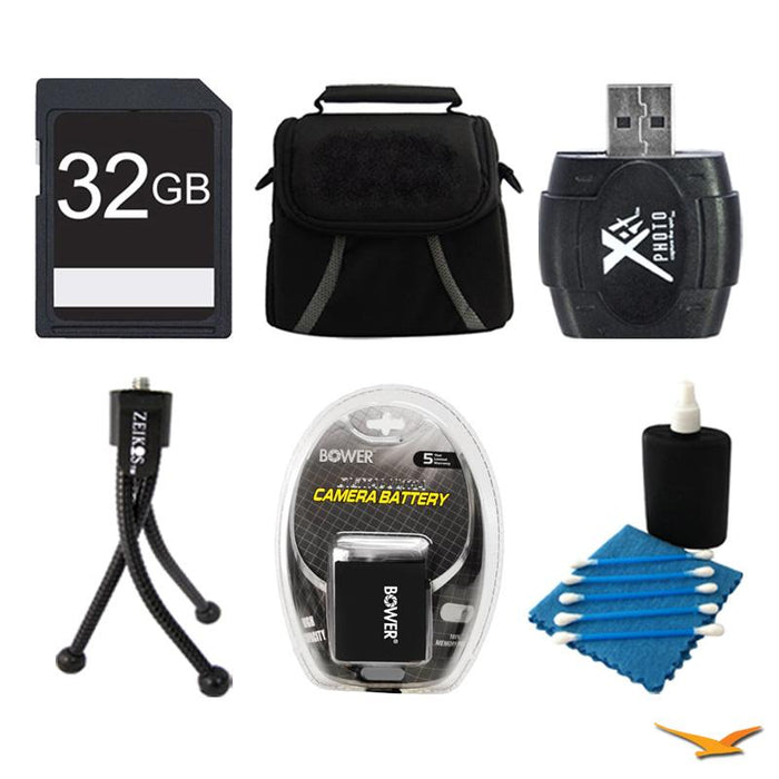 General Brand 32GB SD Card, Case, Battery, Card Reader, Mini Tripod and Cleaning Kit