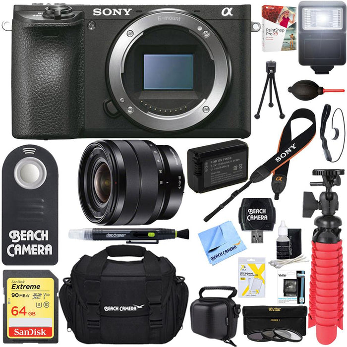Sony a6500 ILCE-6500 4K Mirrorless Camera with 10-18mm Wide-Angle Zoom Lens Bundle