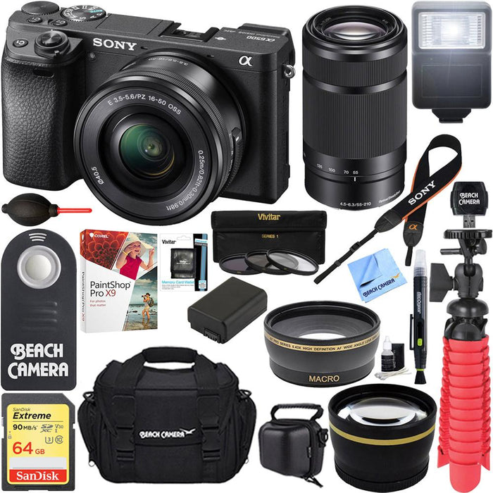 Sony ILCE-6500 a6500 4K Mirrorless Camera with 16-50mm & 55-210mm Zoom Lens Bundle