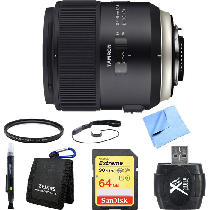 Tamron SP 45mm f/1.8 Di VC USD Lens for Sony Mount 64GB SDXC Card Bundle