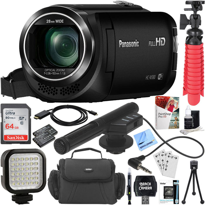 Panasonic HC-W580K Full HD Camcorder with Mini Zoom Microphone + 64GB Accessory Bundle