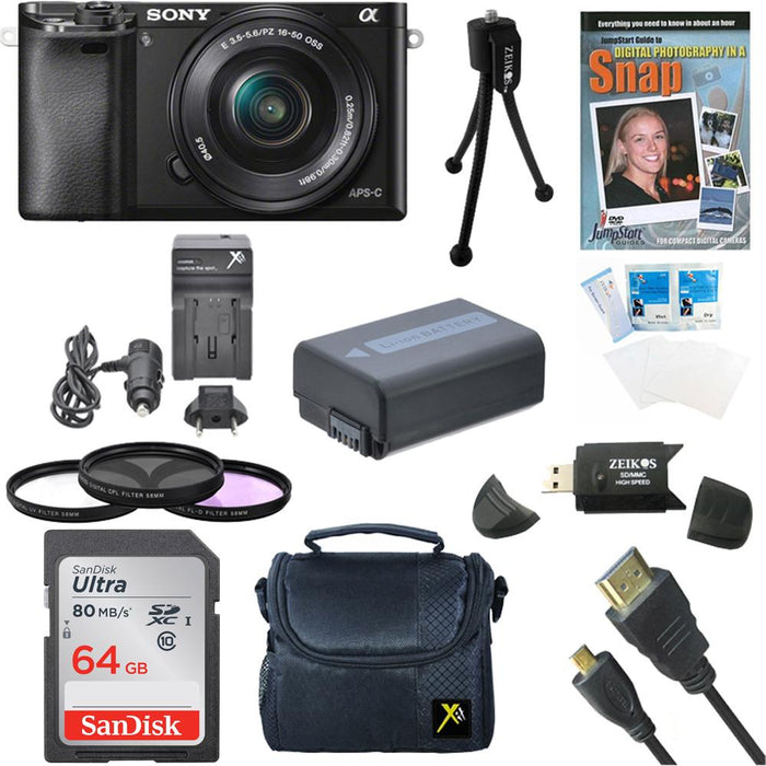 Sony Alpha a6000 24.3MP Camera with 16-50 Power Zoom Lens- 64GB Kit