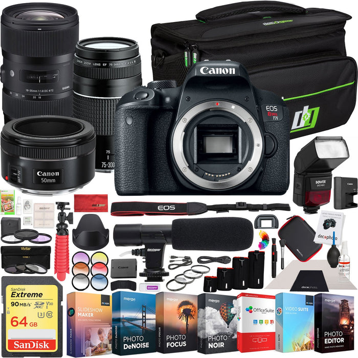 Canon EOS Rebel T7i DSLR Camera 3 Lens EF 75-300mm + EF 50mm + Sigma 18-35mm Art Kit