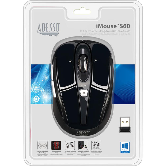 Adesso iMouse S60B 2.4 GHz Wireless Programmable Nano Mouse