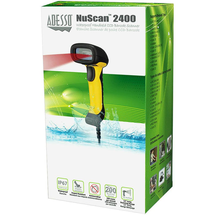 Adesso NuScan 2400U Waterproof Handheld CCD Barcode Scanner