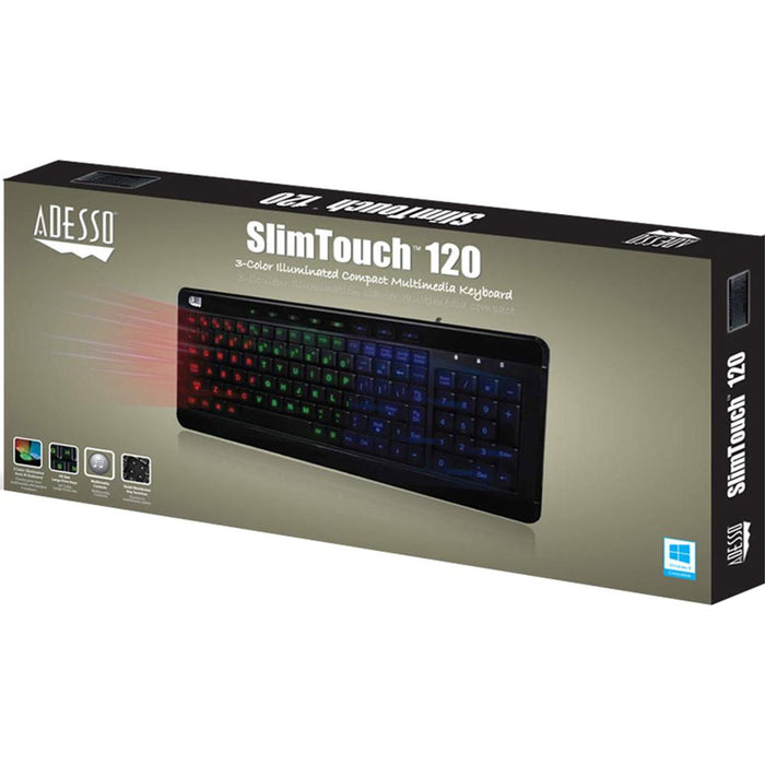 Adesso AKB-120EB SlimTouch 120 3-Color Illuminated Compact Multimedia Keyboard