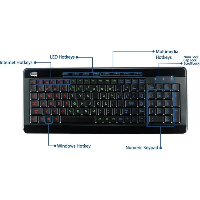 Adesso AKB-120EB SlimTouch 120 3-Color Illuminated Compact Multimedia Keyboard