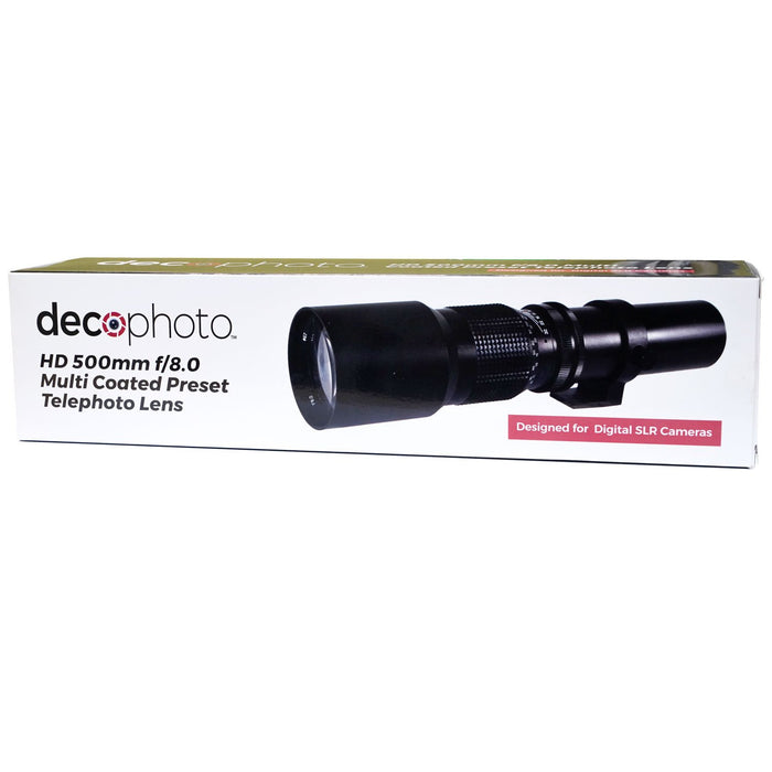 Deco Photo 500MM Preset Telephoto Lens with T-Mount for Sony Cameras