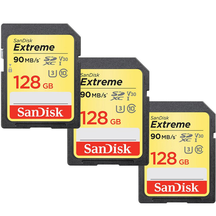 Sandisk 128GB Extreme UHS-I SDXC 90/60MB/s Read/Write Memory Card (3 PACK)