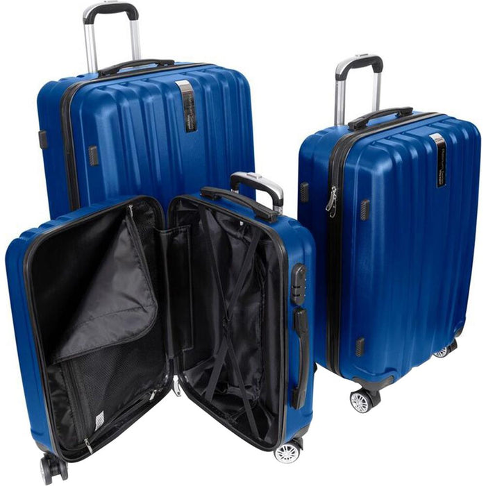 Deco Gear Travel Elite Series - 3 Piece Hardside Spinner Luggage Set (Blue)(20", 24", 28")