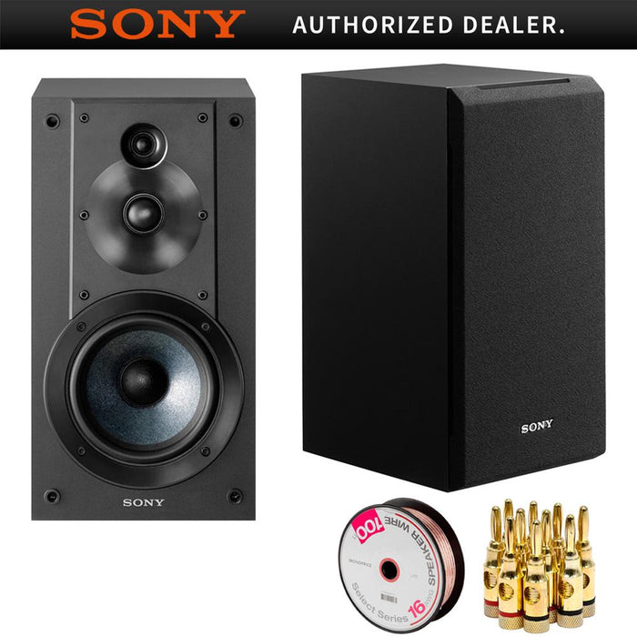 Sony 3-Way 3-Driver Bass Reflex Stereo Bookshelf Speakers + Speaker Wire Bundle