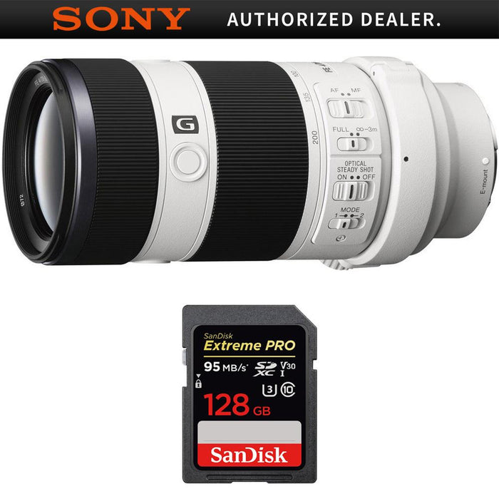 Sony 70-200mm Full Frame F4 G OIS Interchangeable Lens w/ 128GB Memory Card