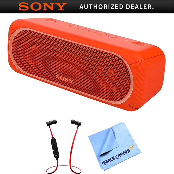 Sony Sony XB30 Portable Wireless Bluetooth Speaker Red with Headphones Bundle