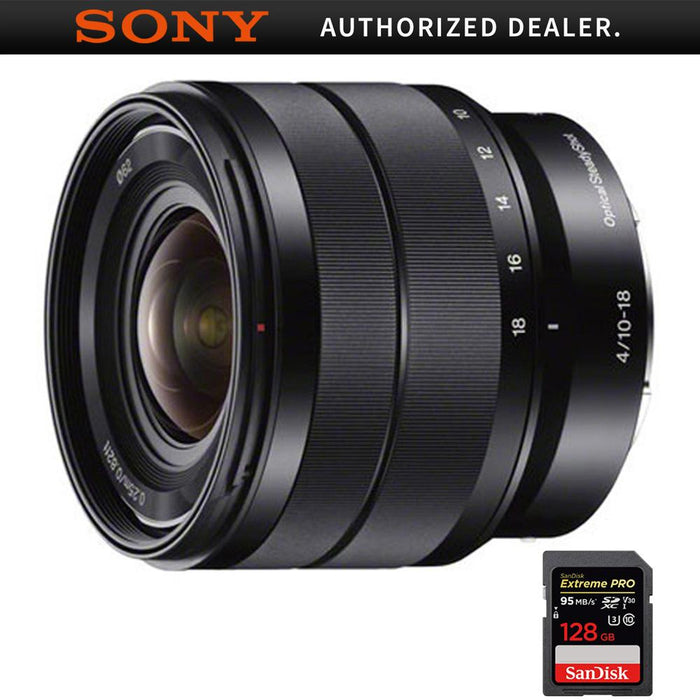 Sony 10-18mm f/4 Wide-Angle Zoom E-Mount Lens + 128GB Memory Card