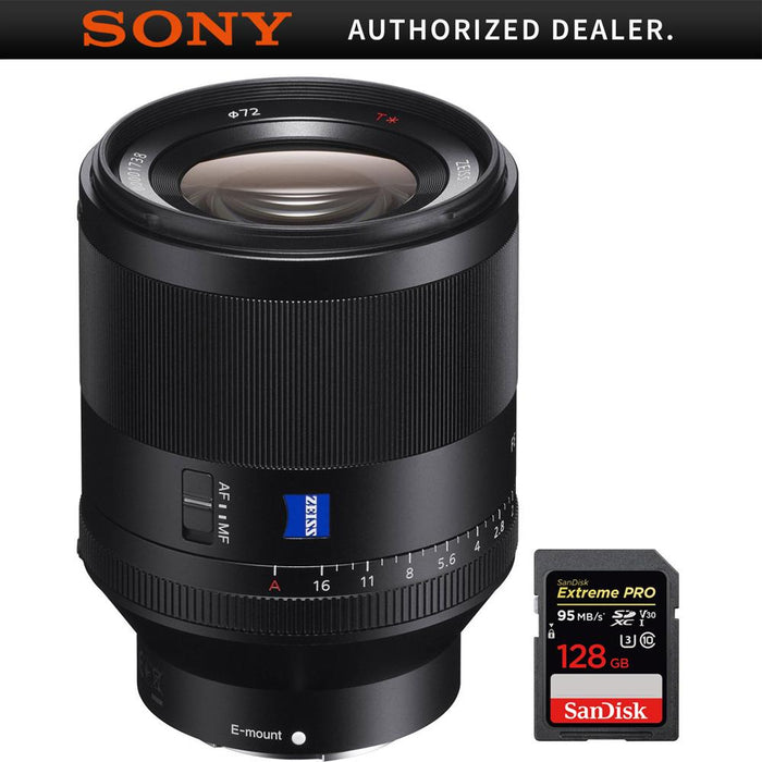 Sony Zeiss Prime Planar T* FE 50mm F1.4 ZA E-Mount Lens w/ 128GB Memory Card